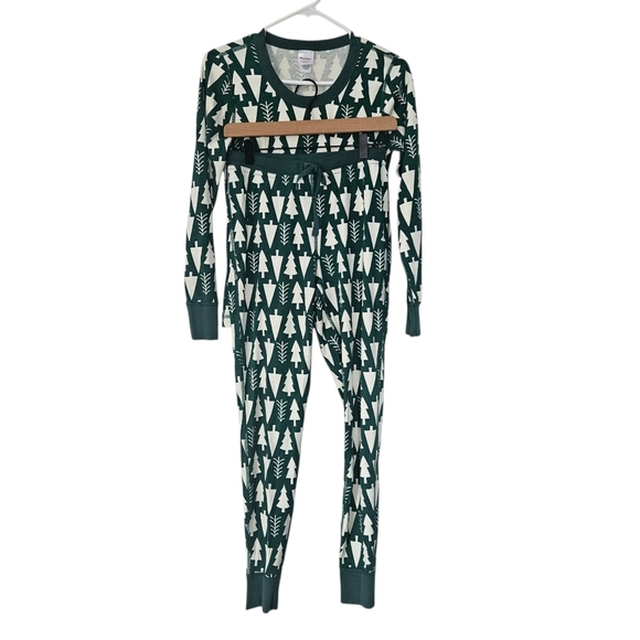 Hanna Anderson Green and Cream Tree Pajama Set Size S - Picture 1 of 9